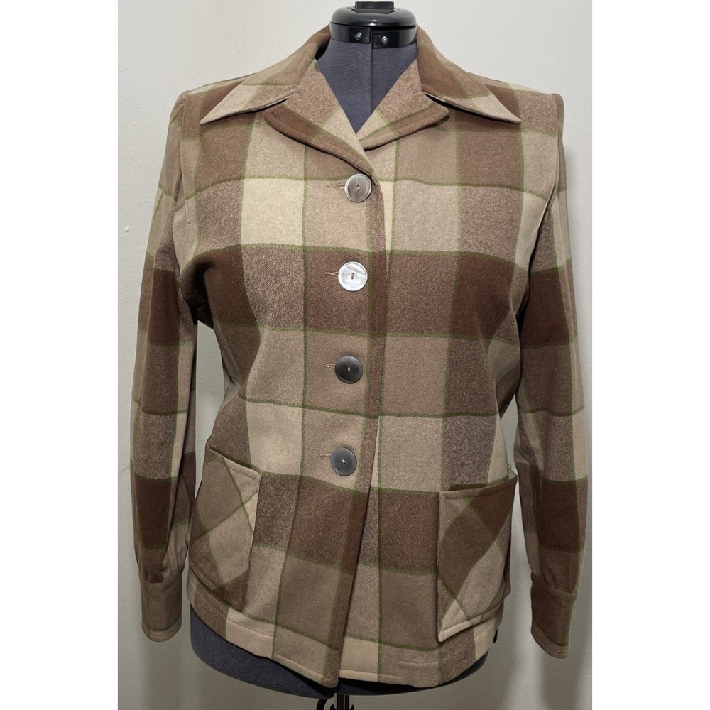 Vtg 1950s Pendleton Wool Plaid 49er Jacket Brown Beige White Tag XL